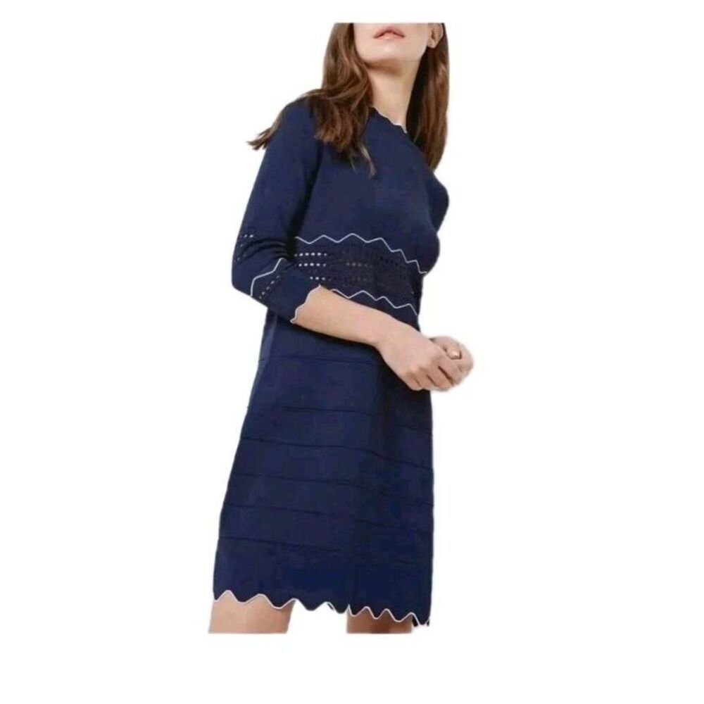 Ted Baker Coletie Scalloped Edge Knit Navy Blue Dress Size 3/ US 8